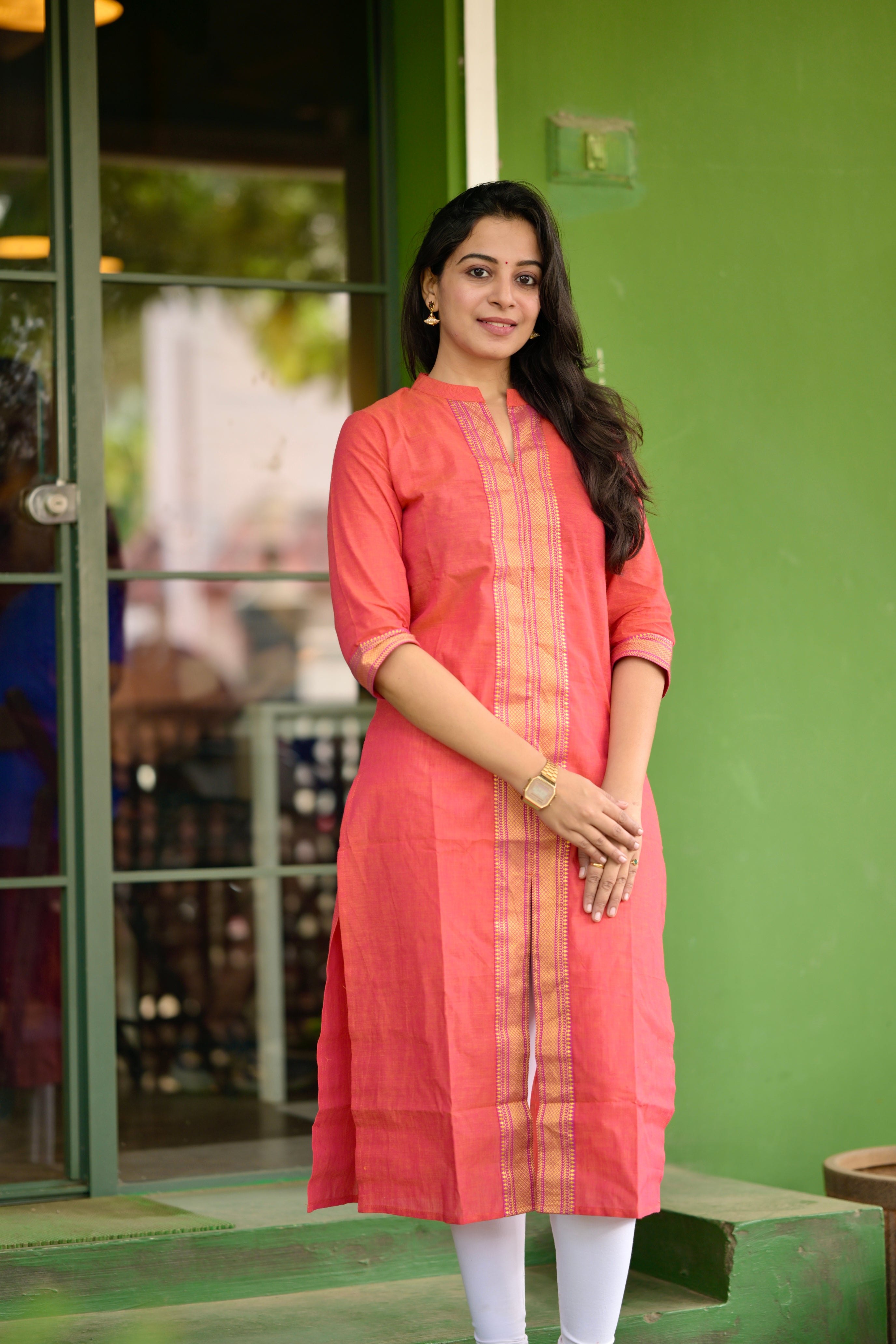Nayanthara #7 -handloom cotton kurti in orange