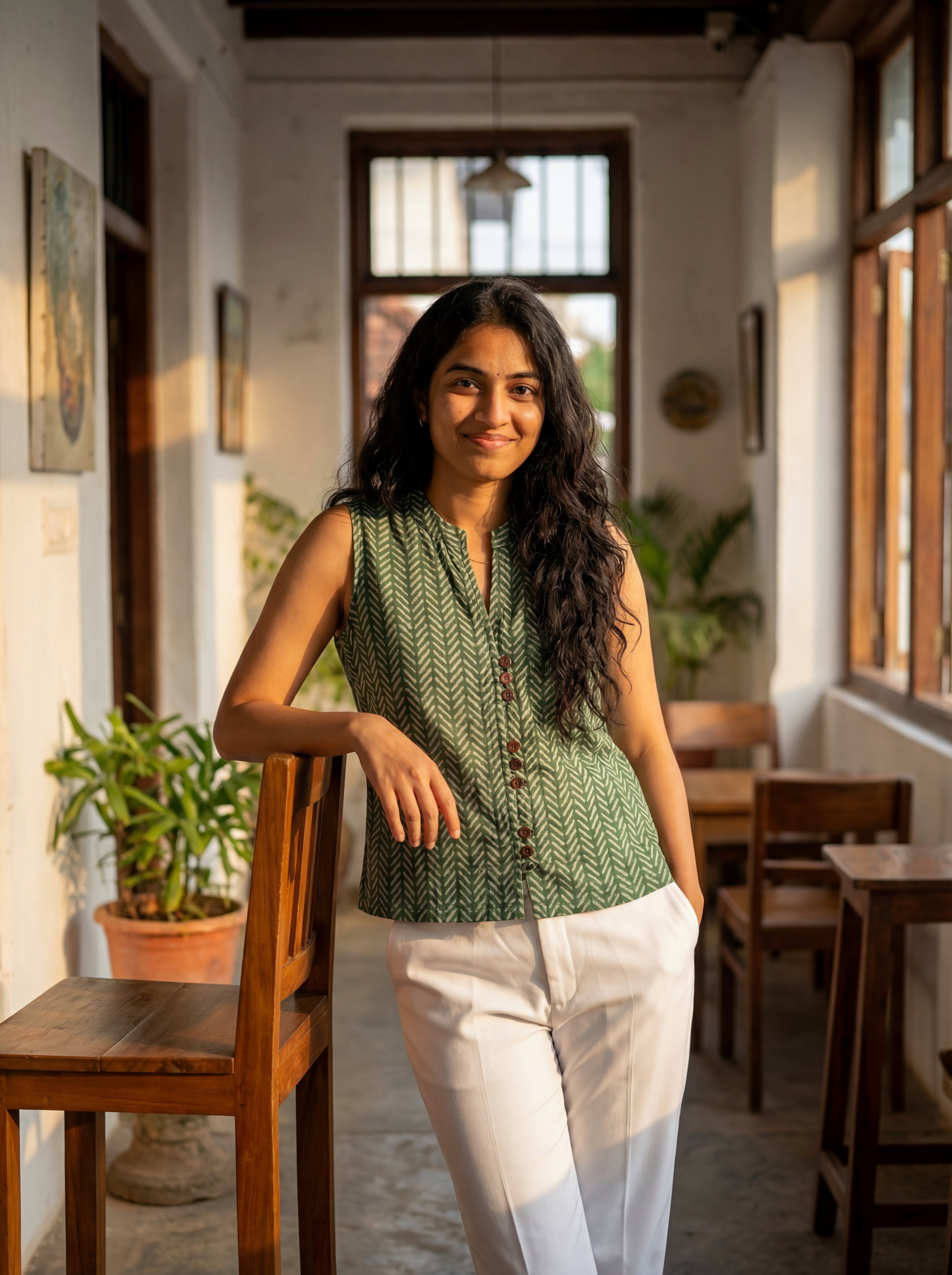 Crop top #47- handloom  organic cotton top in green