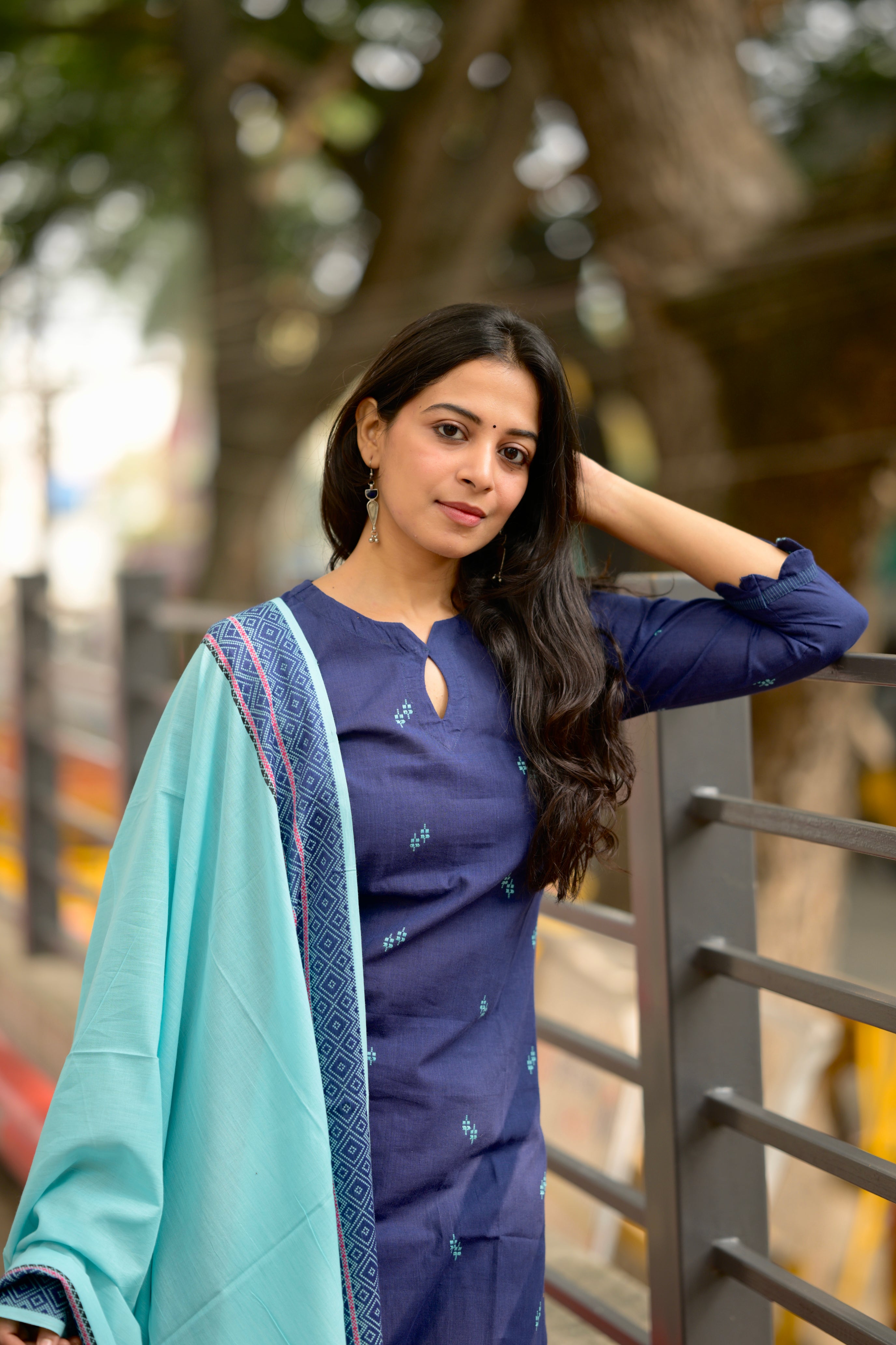 Mohini ( blue ) - organic handloom cotton suit set in blue colour