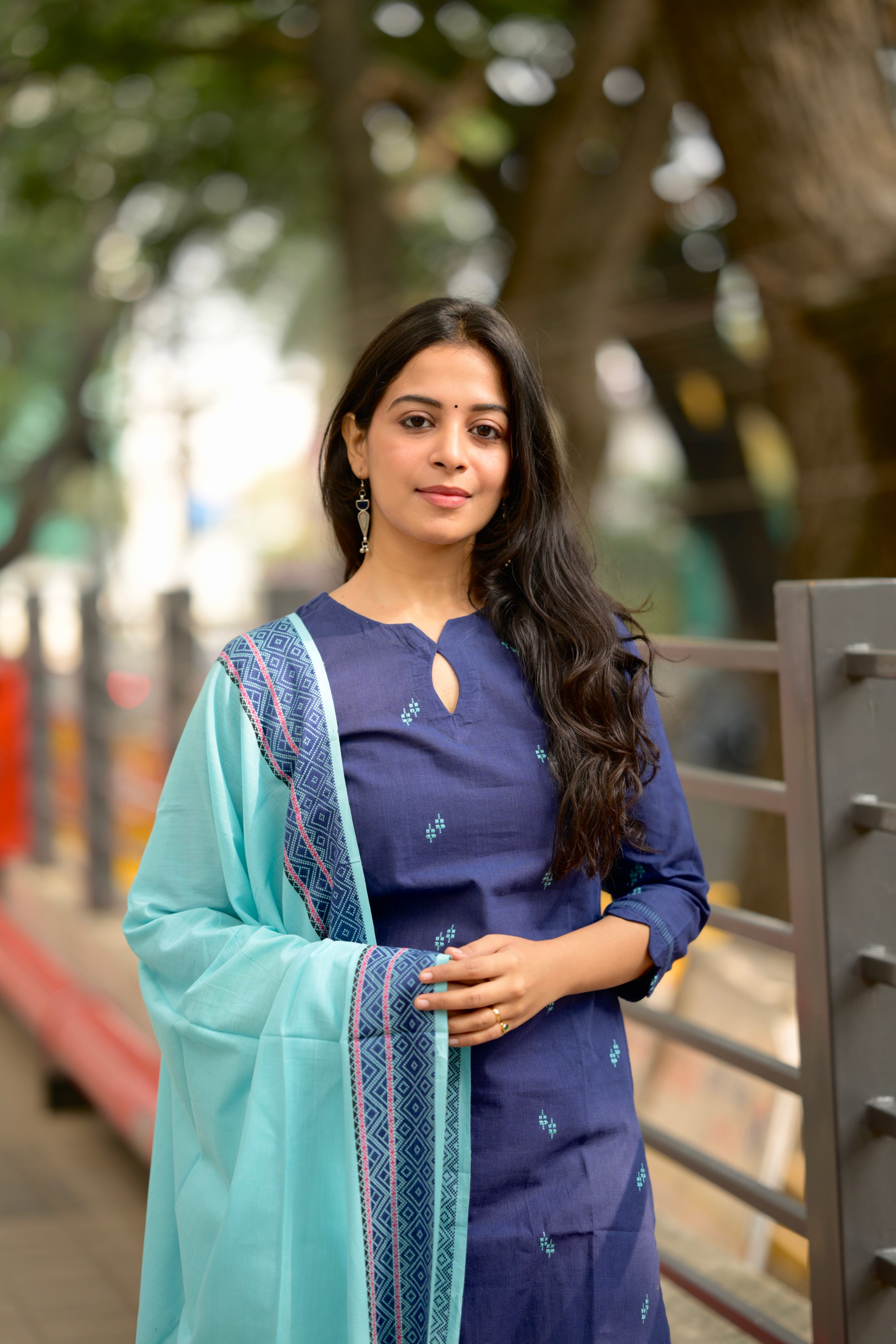 Mohini ( blue ) - organic handloom cotton suit set in blue colour