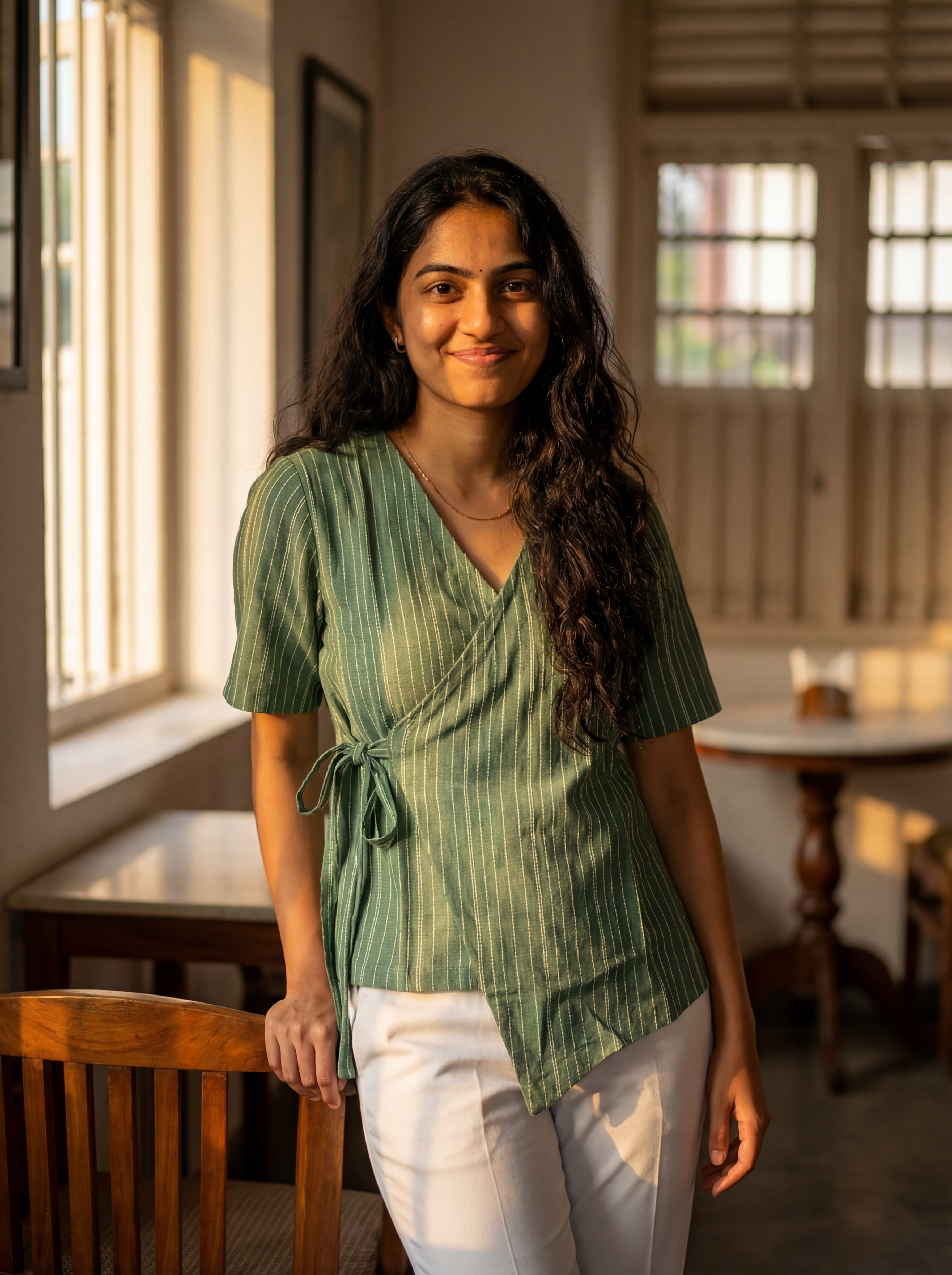 Crop top #45- handloom  organic cotton top in green