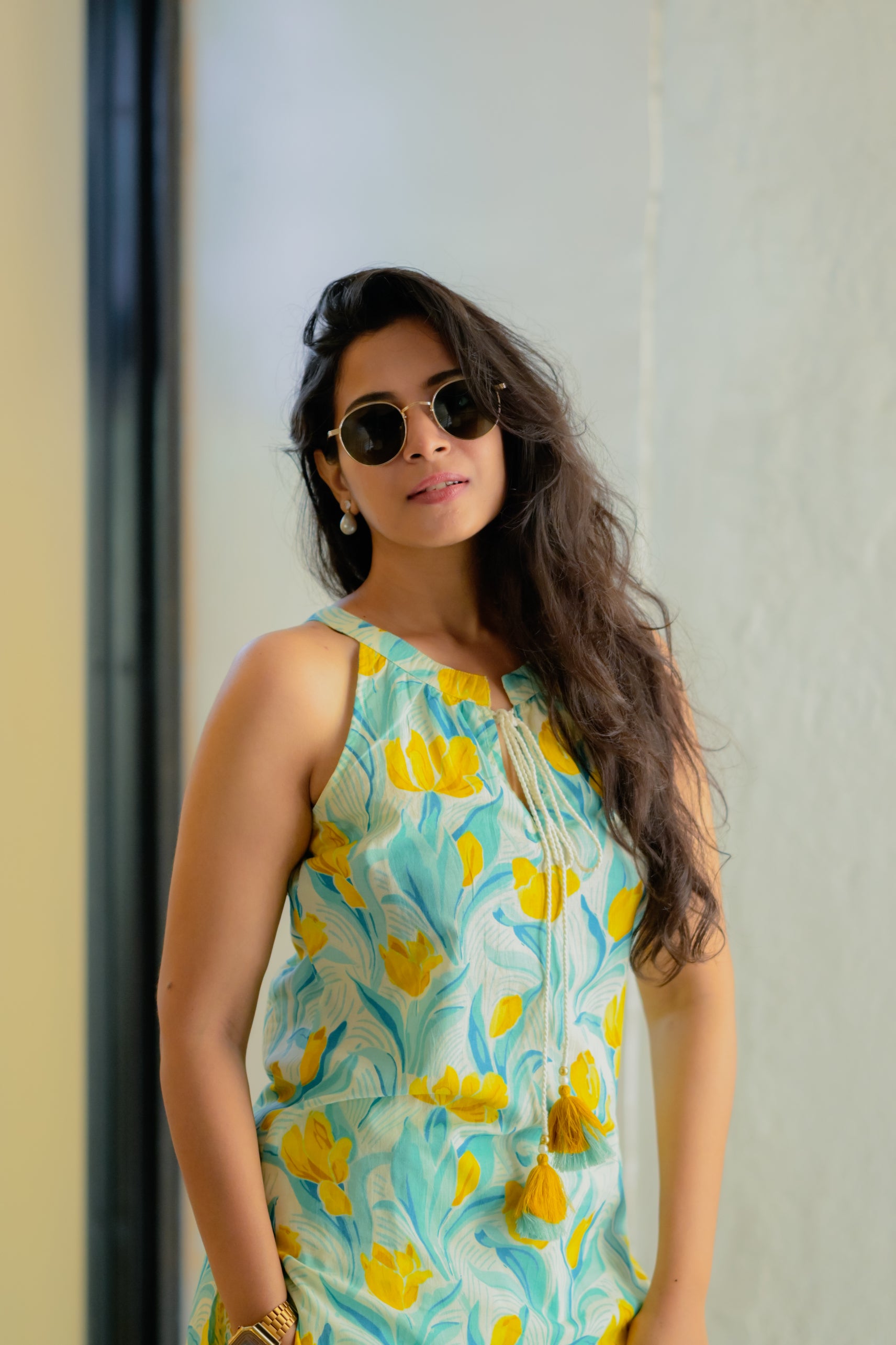 Jia - multi colour floral halter neck floral organic cotton kurta set
