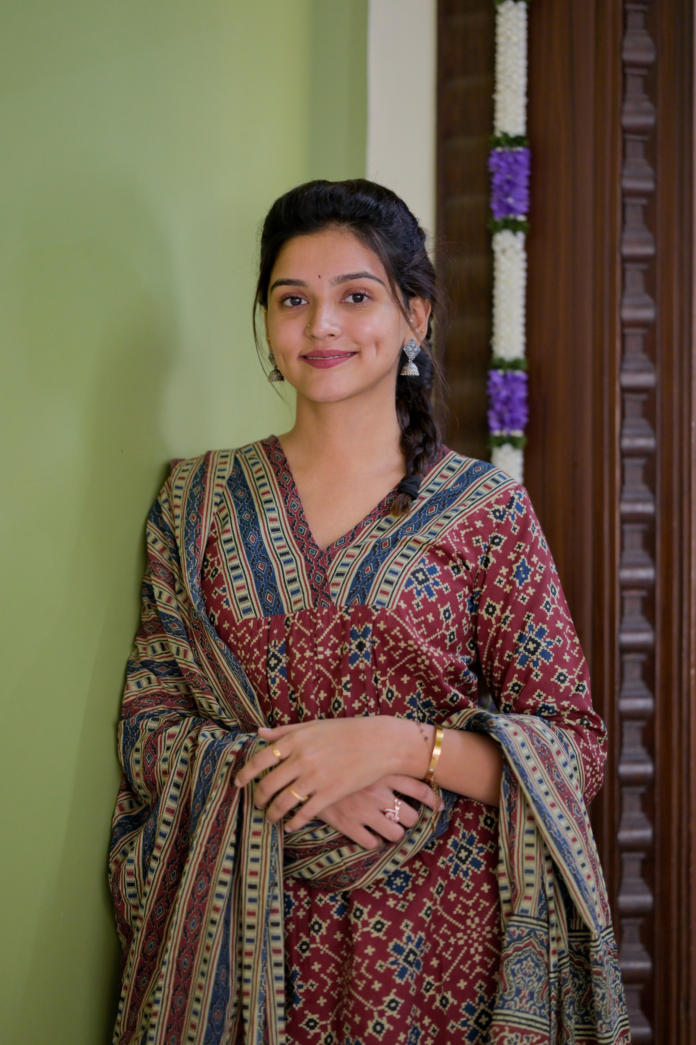 Shanmathi - ajrakh handblock printed suit set in maroon colour 