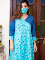 Blue Angarkha Midi Dress - Blue Angarkha  cotton Midi Dress