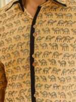 Camel printed shirt - handblock camel printed cotton shirt in mustard yellow