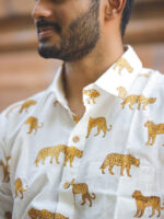 Cheetah full hand shirt -  handblock Cheetah printed organic cotton shirt in white