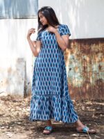 Bindya - Handloom Ikkat ruffled gown in blue