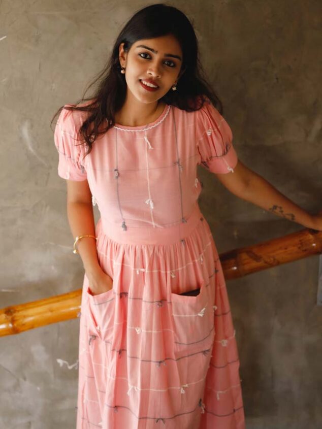 Senorita- handloom cotton with handwoven dori detaling in pink ( feeding friendly)