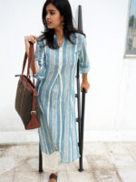 Ivonne -  khadi cotton leno dobby handwoven kurta set in blue