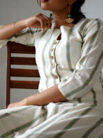 Naisha co -ords - Handloom linen cotton striped kurta set in white