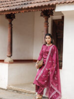 Vanathi  - modal satin silk kurta set with netted dupatta with hand work in wine