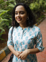 Sana blue - Floral cotton kurta  with abstract printed pleated pants in blue