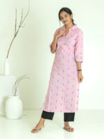 Illakiya - Chanderi silk cotton kurta set   with hand woven buttas in baby  pink
