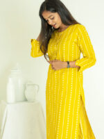 Urva coord- Handloom  cotton with hand woven buttas and striped  coord set in  mustard yellow (feeding friendly)