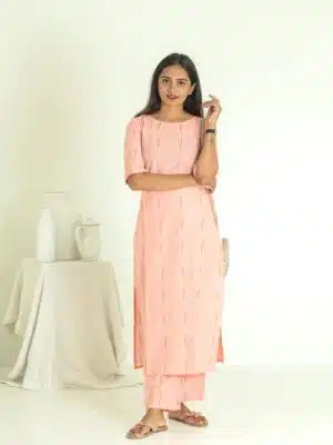 Sindhya coord - Handloom cotton  with hand woven detailing coord set in  baby pink