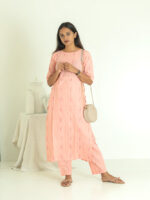 Sindhya coord - Handloom cotton  with hand woven detailing coord set in  baby pink