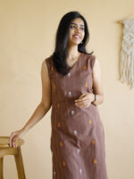 Janhavi - handloom cotton  with hand woven buttas cotton kurta set with flared palazzo pants in  chocolate brown