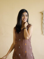 Janhavi - handloom cotton  with hand woven buttas cotton kurta set with flared palazzo pants in  chocolate brown