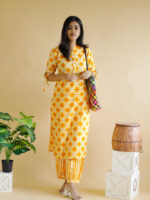 Iyla - shibori printed cotton kurta set in yellow