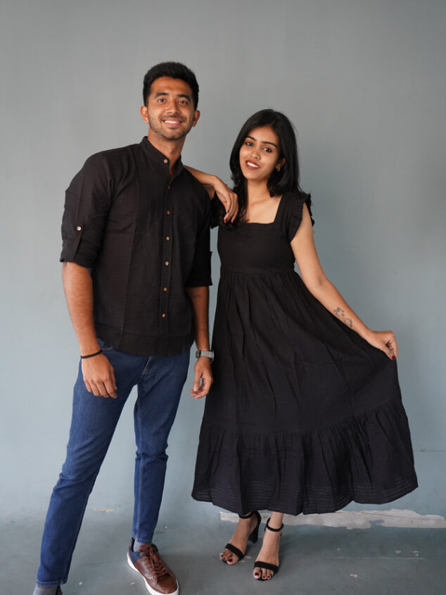 Sharan -handloom cotton linen shirt in black