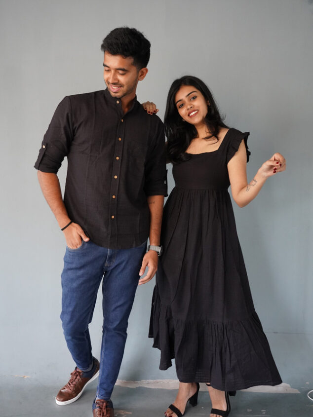 Sharan -handloom cotton linen shirt in black