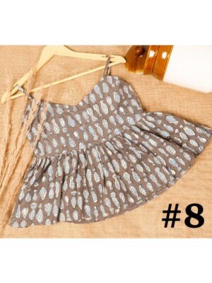 Strap crop top -8 - organic pure cotton printed crop top with adjustable strap in light brown