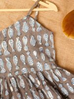 Strap crop top -8 - organic pure cotton printed crop top with adjustable strap in light brown