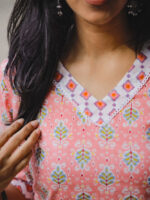 Ditya -  hand block  motifs printed organic cotton suit set in baby pink