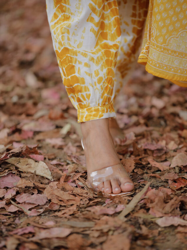 Tulya - hand block organic angrakha printed cotton  kurta set in yellow