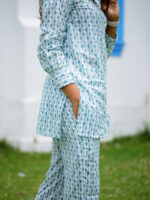 Freeda coord set - Abstract cotton printed coord set in teal blue
