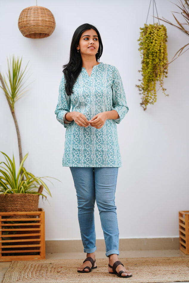 Cotton Bagru Printed Short Kurta  Short kurti designs Cotton short tops  Kurta designs women