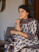 Svara suit set - hand block kheri printed cotton suit set in Indigo and maroon with matching dupatta