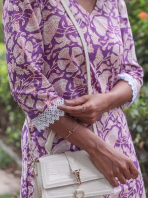 Niraa coord set - Floral hand block printed cotton coord set in deep purple