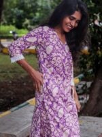 Niraa coord set - Floral hand block printed cotton coord set in deep purple