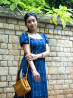 Pattern kurti 1 -  handloom cotton kurta with gold zari buttas in navy blue