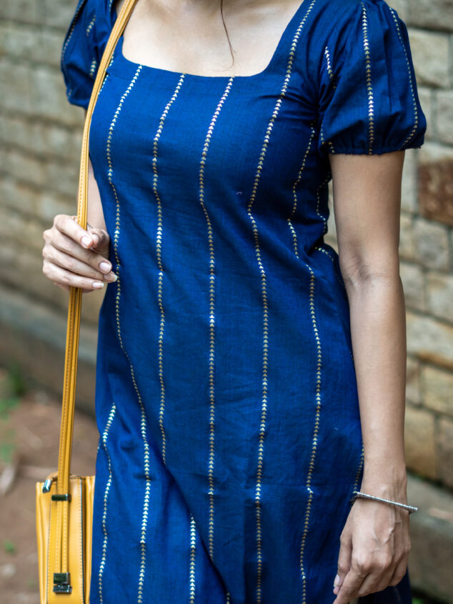 Pattern kurti 1 -  handloom cotton kurta with gold zari buttas in navy blue