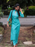 Aarna (pastel green)-  handblock  bandhani printed cotton kurta set in pastel green