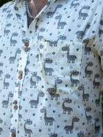 Shirt - 18 -  handblock  camel printed organic cotton shirt in white