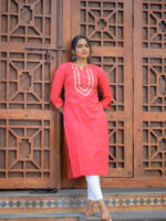 Pattern kurti 7 - Bandhani printed cotton kurta in pink and orange