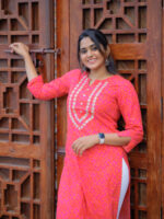 Pattern kurti 7 - Bandhani printed cotton kurta in pink and orange