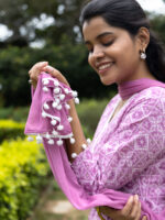 Padmashri - pink anarkali cotton suit set with chiffon dupatta with tassels