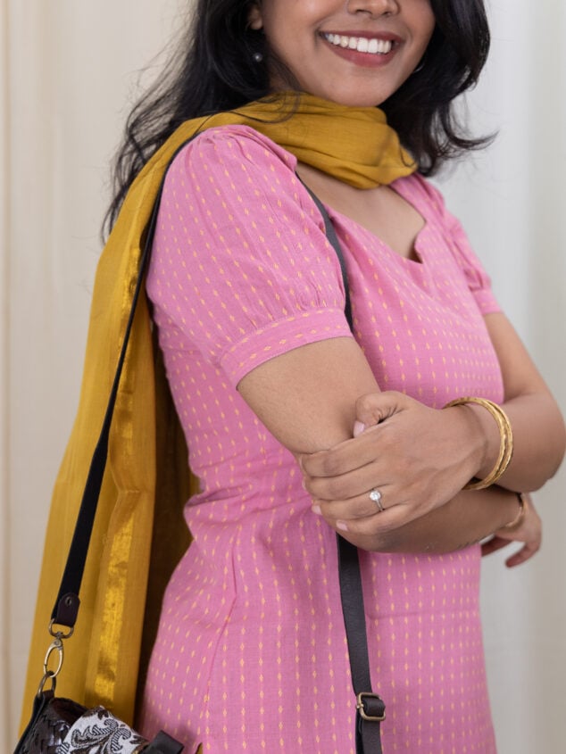 Raani - handloom cotton suit set with kota silk zari dupatta in pink and sandalwood