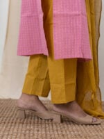 Raani - handloom cotton suit set with kota silk zari dupatta in pink and sandalwood