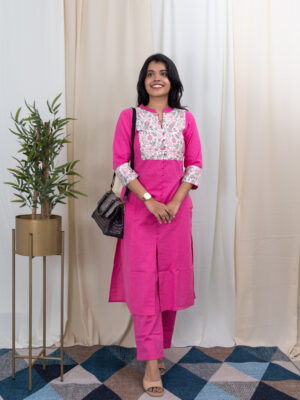 Shanaya - handloom flex cotton kurta set in pink
