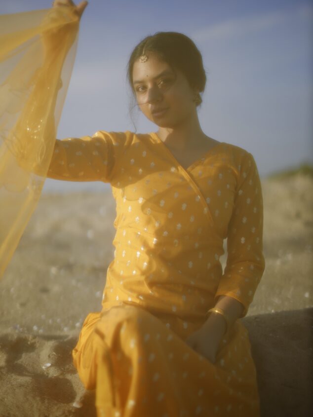 Layla (yellow) - chanderi silk kurta set with silk organza dupatta in yellow