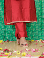 Dwija - semi silk kurta set with work in red