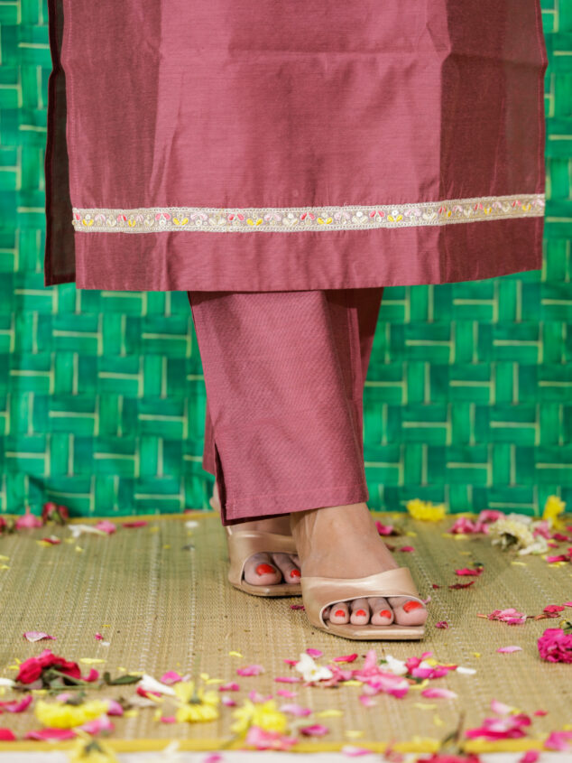 Srija - rose pink semi silk kurta set