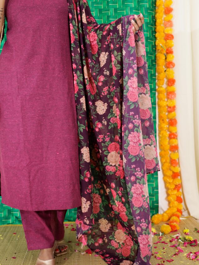 Samantha - handloom cotton kurta set with georgette dupatta in purple