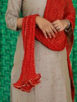 Vaidehi -handloom silk kurta set with crushed bandhani dupatta