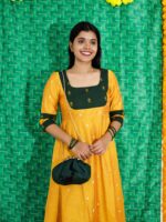 Ishwarya - handloom silk cotton gown in yellow and green